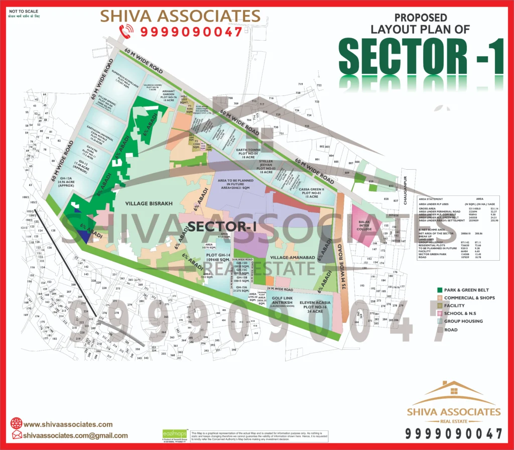 Map of Residentials and Industrials Plots in Sector 01 Greater Noida