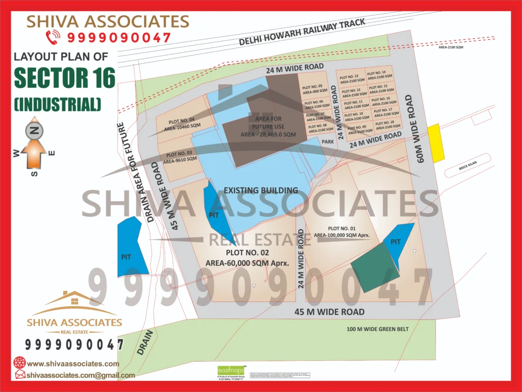 Map of Residentials and Industrials Plots in Sector 16 Greater Noida