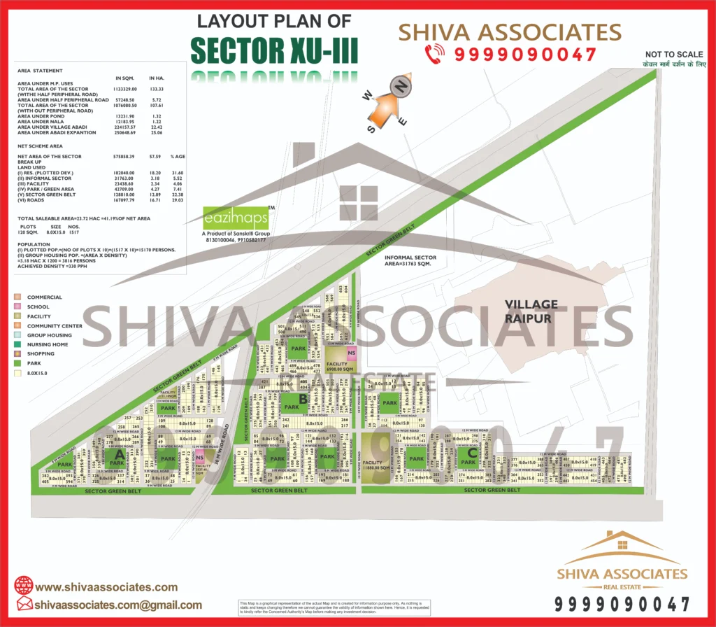 Map of Residentials and Industrials Plots in Sector XU Greater Noida